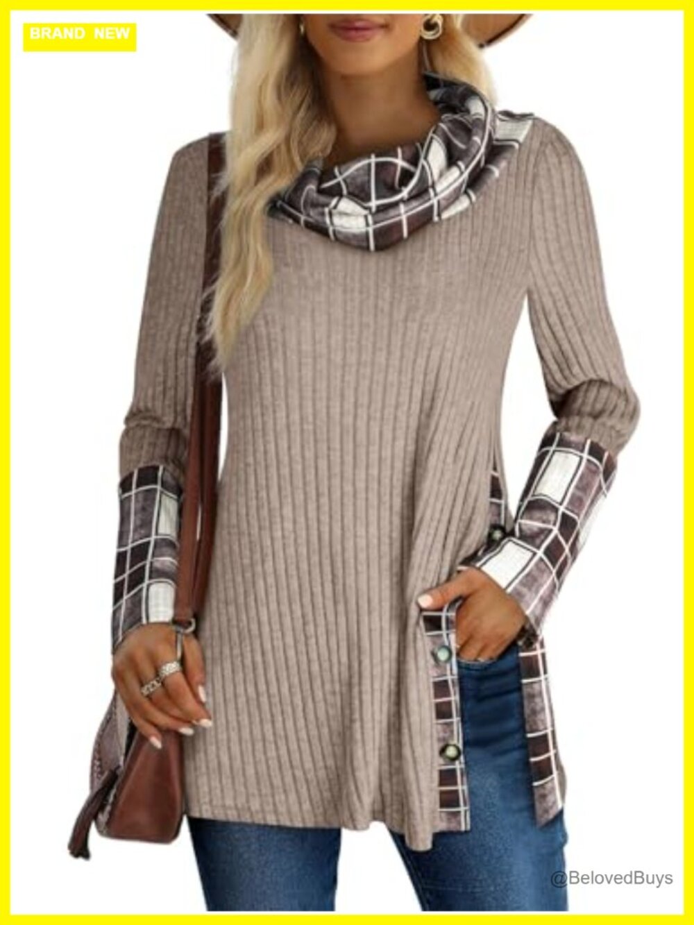 Miusey Women's Cowl Neck Tunic Sweater Long Sleeve Pullover